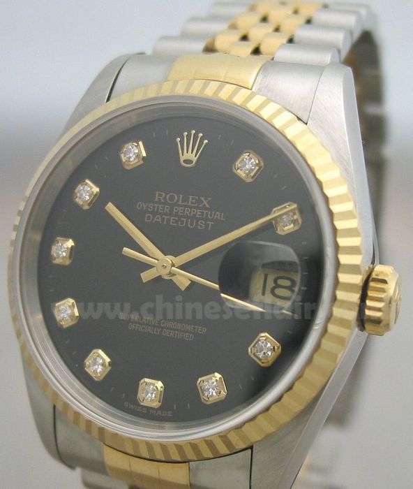 2-Tone Jubilee Replica Rolex Datejust Mens Watch: Black Dial